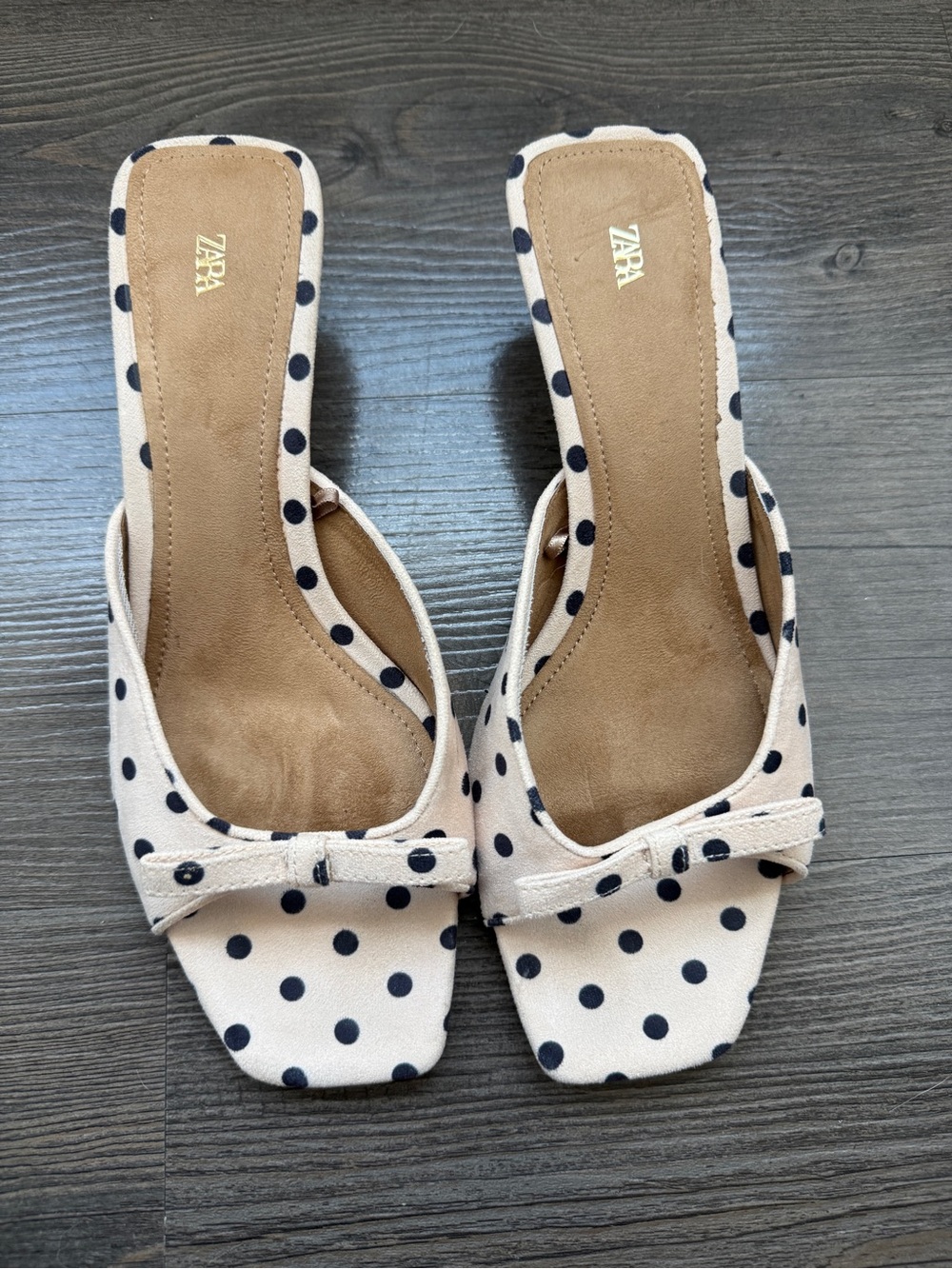 Zara Cream Slide Mules with Navy Polka Dots
